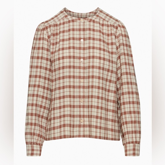 Little Moon Tops - Little Moon Calla Plaid Button-Up Top in Cream and Brown
